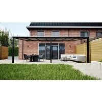 Aluminium overkapping zwart 710cm x 400cm met helder polycarbonaat dak