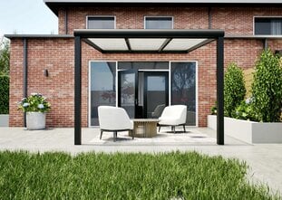 Terrasoverkapping zwart 310cm breed x 250cm diep met Polycarbonaat Opaal dak