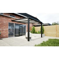 Aluminium overkapping zwart 307cm x 350cm met Polycarbonaat dak