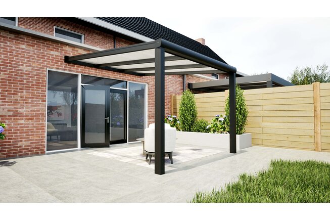 Aluminium overkapping zwart 310cm x 350cm met Polycarbonaat IQ Relax dak