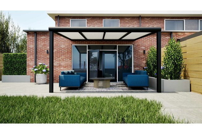 Aluminium overkapping zwart 407cm x 300cm met Polycarbonaat dak