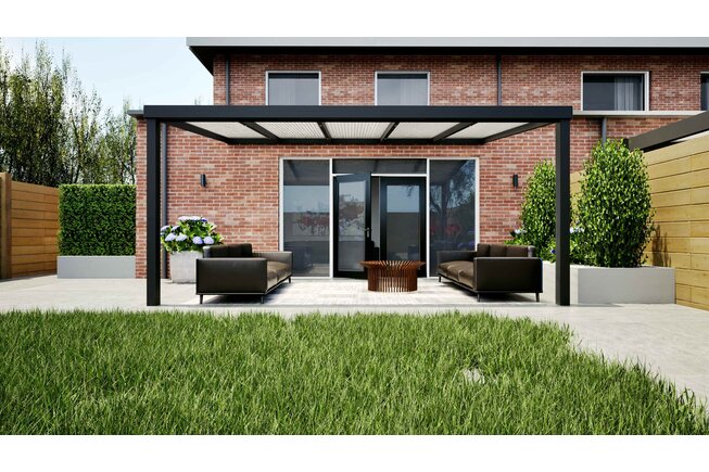 Aluminium overkapping zwart 507cm x 350cm met Polycarbonaat IQ relaxdak Aluminium overkapping zwart 507cm x 350cm met Polycarbonaat IQ relaxdak
