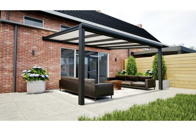 Aluminium overkapping zwart 510cm x 350cm met Polycarbonaat IQ relaxdak