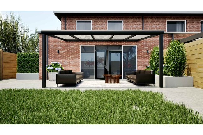 Aluminium overkapping zwart 507cm x 400cm met Polycarbonaat IQ Relax dak