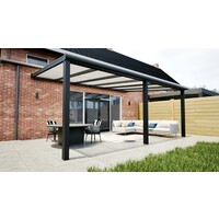 Aluminium overkapping zwart 610cm x 250cm met Polycarbonaat IQ Relax dak