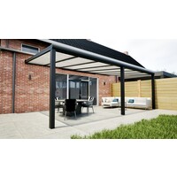 Aluminium overkapping zwart 707cm x 300cm met Polycarbonaat IQ Relax dak Aluminium overkapping zwart 707cm x 300cm met Polycarbonaat IQ Relax dak