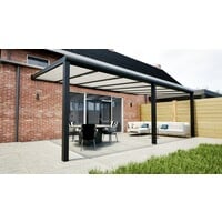 Aluminium overkapping zwart 707cm x 400cm met Polycarbonaat IQ Relax dak Aluminium overkapping zwart 707cm x 400cm met Polycarbonaat IQ Relax dak
