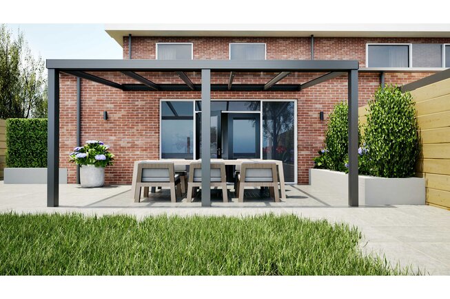 Aluminium overkapping antraciet 507cm x 350cm met helder glazen dak