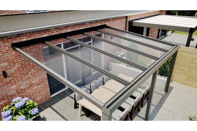 Aluminium overkapping antraciet 507cm x 400cm met helder glazen dak