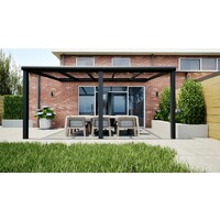 Aluminium overkapping zwart 507cm x 250cm met helder glas dak