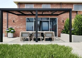 Terrasoverkapping zwart 507cm breed x 300cm diep met glazen dak