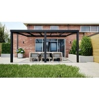 Aluminium overkapping zwart 507cm x 350cm met helder glas dak
