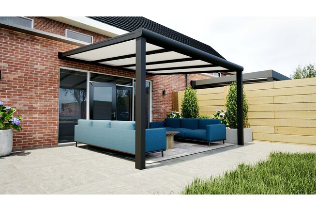 Aluminium overkapping zwart 406cm x 350cm met Polycarbonaat dak - Copy
