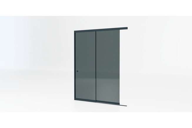 Glazen schuifwand antraciet - Getint glas - 2 railsysteem tot 193 cm breed Glazen schuifwand antraciet - Getint glas - 2 railsysteem tot 193 cm breed