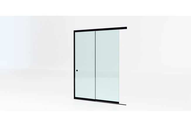 Glazen schuifwand zwart - Helder glas - 2 railsysteem tot 177 cm breed Glazen schuifwand zwart - Helder glas - 2 railsysteem tot 177 cm breed