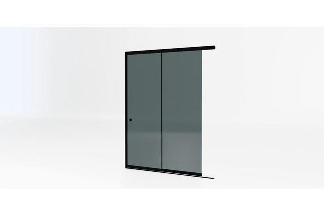 Glazen schuifwand zwart - Getint glas - 2 railsysteem tot 203 cm breed
