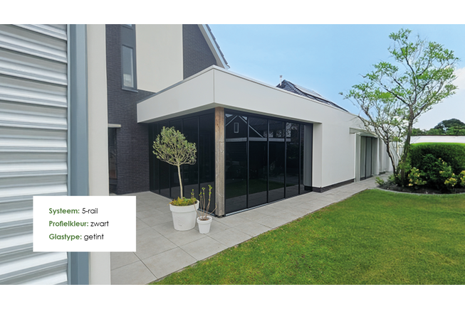 Glazen schuifwand antraciet - Helder glas - 6 railsysteem tot 603 cm breed