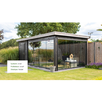 Glazen schuifwand antraciet - Helder glas - 6 railsysteem tot 603 cm breed