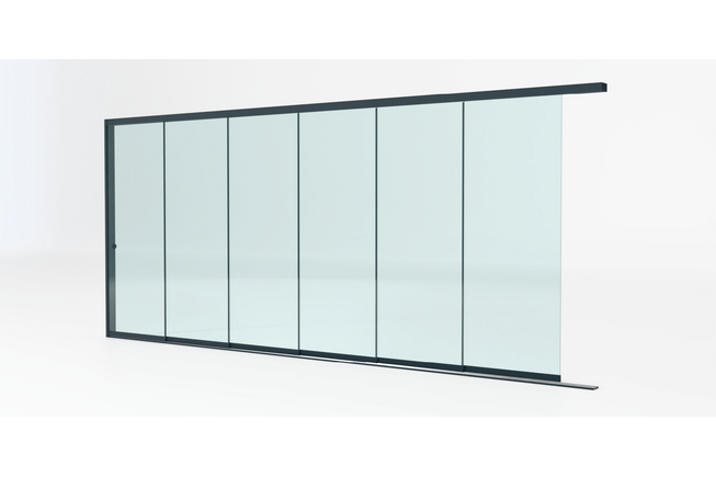 Glazen schuifwand antraciet - Helder glas - 6 railsysteem tot 525 cm breed