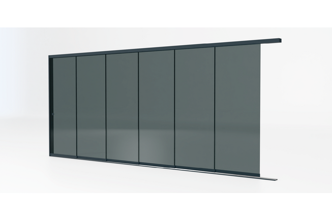 Glazen schuifwand antraciet - Getint glas - 6 railsysteem tot 573 cm breed