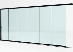 6 rail tot 525 cm breed - Zwart met helder glas - 90cm glas