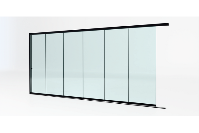 Glazen schuifwand zwart - Helder glas - 6 railsysteem tot 525 cm breed