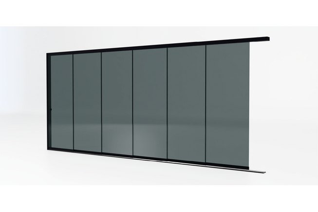 Glazen schuifwand zwart - Getint glas - 6 railsysteem tot 477 cm breed