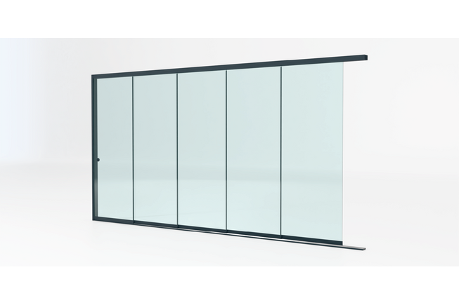 Glazen schuifwand antraciet - Helder glas - 5 railsysteem tot 503 cm breed