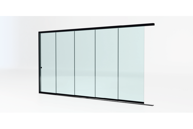 Glazen schuifwand zwart - Helder glas - 5 railsysteem tot 398 cm breed