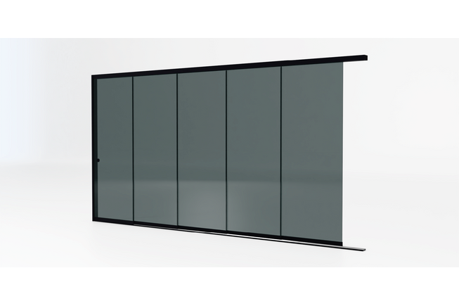 Glazen schuifwand zwart - Getint glas - 5 railsysteem tot 398 cm breed