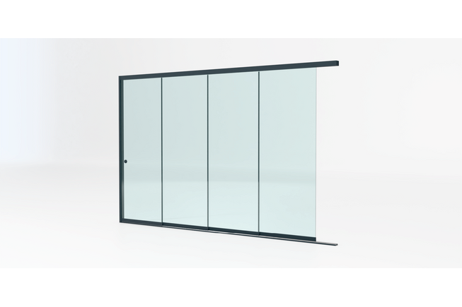 Glazen schuifwand antraciet - Helder glas - 4 railsysteem tot 383 cm breed