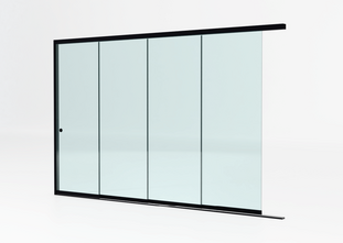 4 rail tot 351 cm breed - Zwart met helder glas - 90cm glas
