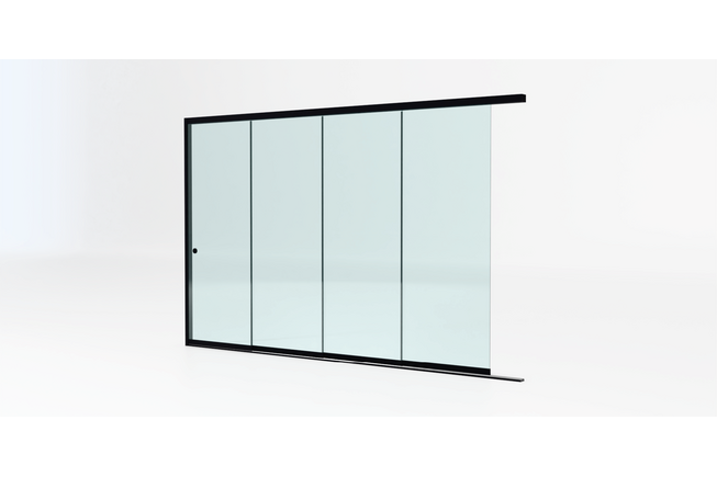 Glazen schuifwand zwart - Helder glas - 4 railsysteem tot 351 cm breed