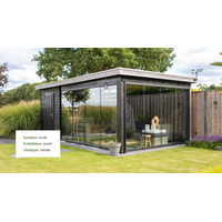 Glazen schuifwand antraciet - Getint glas - Lange 3 rail met 6 glaspanelen tot 608 cm breed