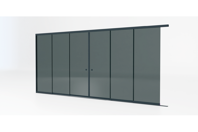 Glazen schuifwand antraciet - Getint glas - Lange 3 rail met 6 glaspanelen tot 482 cm breed