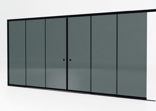 Lange 3 rail met 6 glaspanelen tot 578 cm breed - Zwart met getint glas - 98cm glas