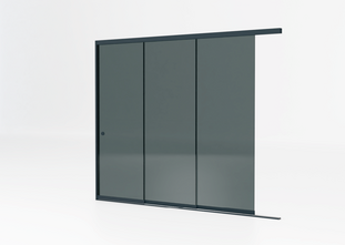 3 rail tot 264 cm breed - Antraciet met getint glas - 90cm glas