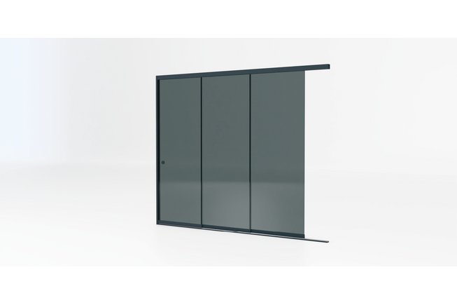 Glazen schuifwand antraciet - Getint glas - 3 railsysteem tot 264 cm breed