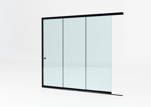 3 rail tot 288 cm breed - Zwart met helder glas - 98cm glas