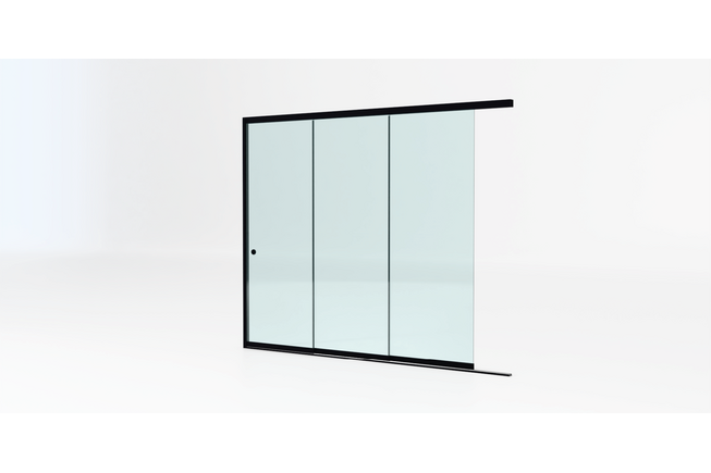 Glazen schuifwand zwart - Helder glas - 3 railsysteem tot 240 cm breed