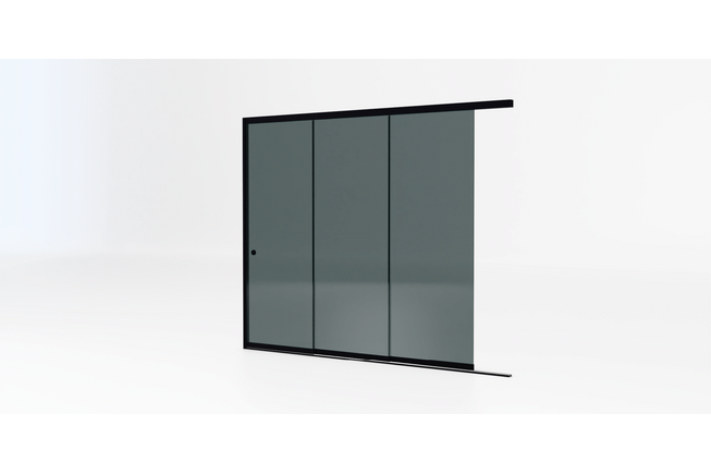 Glazen schuifwand zwart - Getint glas - 3 railsysteem tot 303 cm breed