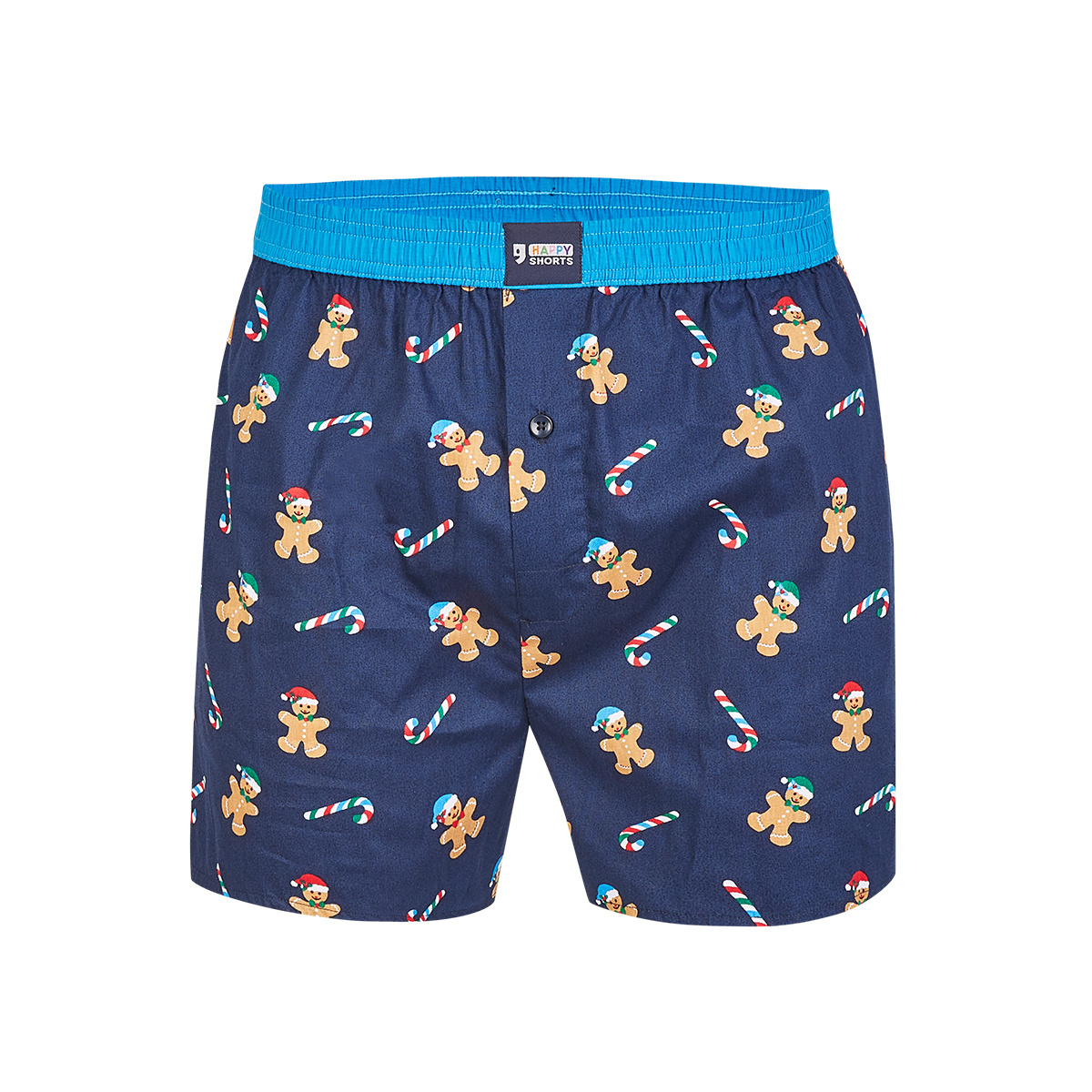 Happy Shorts Wijde Kerst Boxershort Heren Ginderbread Men Blauw | Underwear  District
