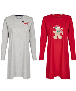 Happy Shorts Christmas Women's Short Sleeve Nightdress Red / Gray