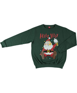 Apollo Men's Christmas Sweater Green Holly Jolly Santa