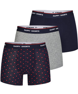 Happy Shorts 3-Pack Boxer Shorts Men Hearts Dark Blue/Gray