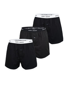 Happy Shorts 3-Pack Wijde Boxershorts Effen Zwart