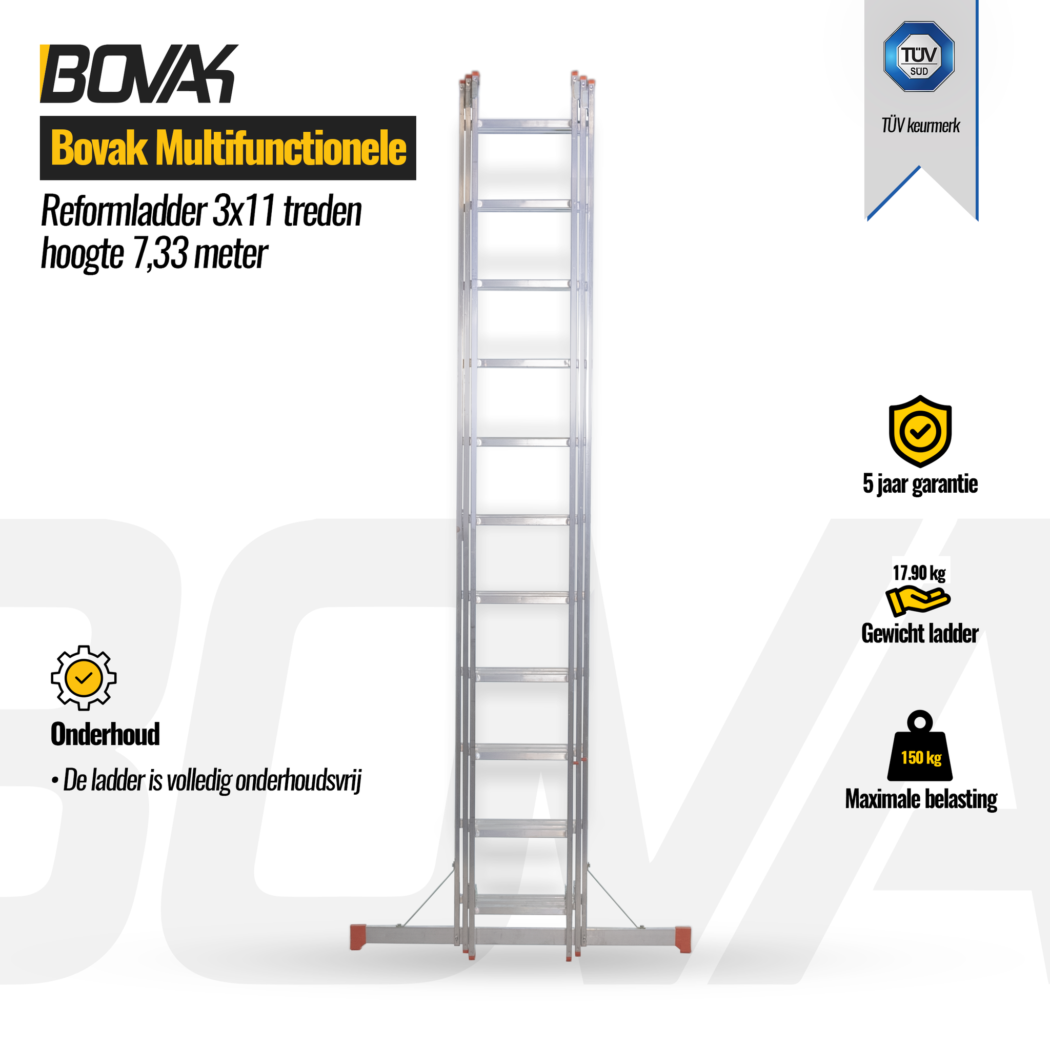 Voorwaarde Blind aangenaam Bovak Multifunctionele Reformladder 3x11 treden hoogte 7,33 meter TÜV  keurmerk - Steemastore