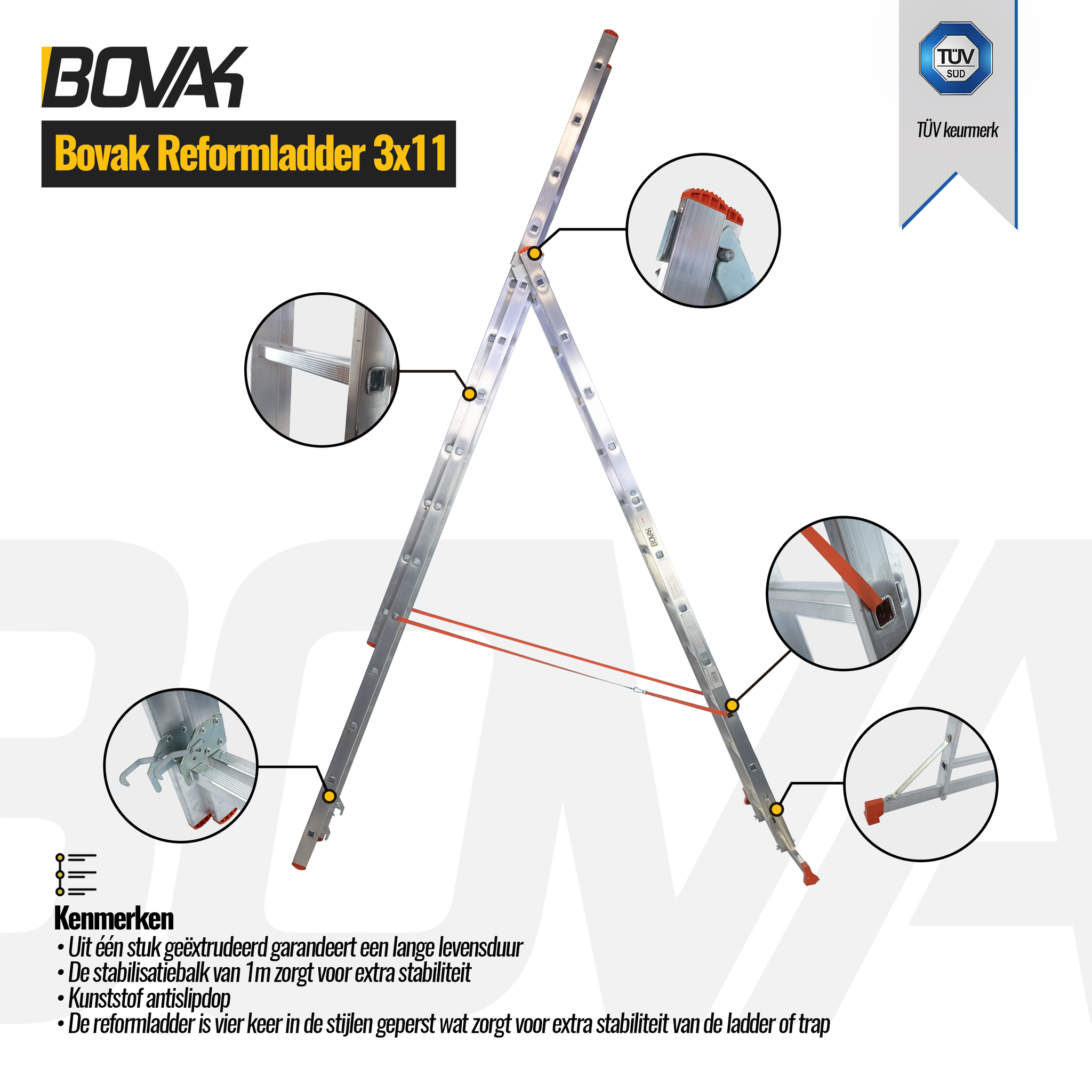 Voorwaarde Blind aangenaam Bovak Multifunctionele Reformladder 3x11 treden hoogte 7,33 meter TÜV  keurmerk - Steemastore