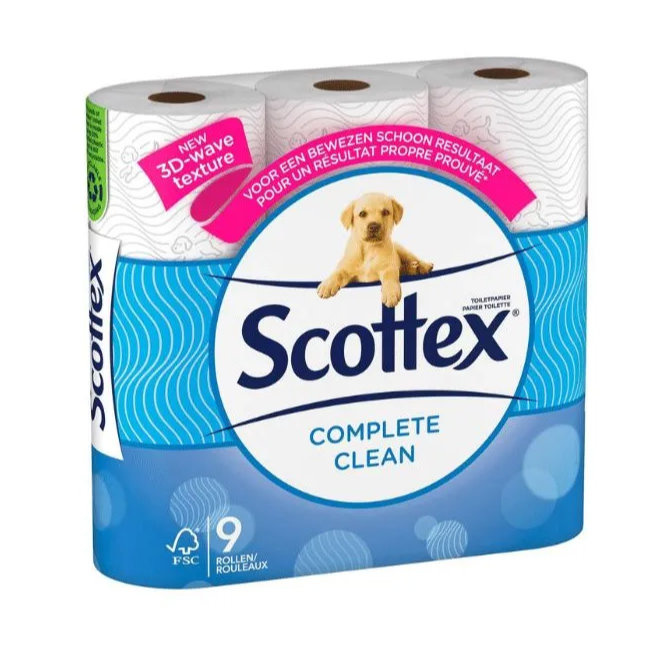 Voordeeldrogisterij Scottex Complete Clean Toiletpapier - 9 Rollen aanbieding