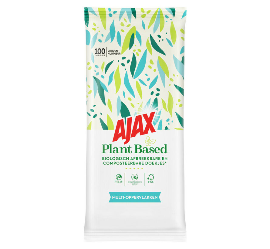 Ajax Plant Based Multi-Oppervlakken Reinigingsdoekjes - 100 Stuks
